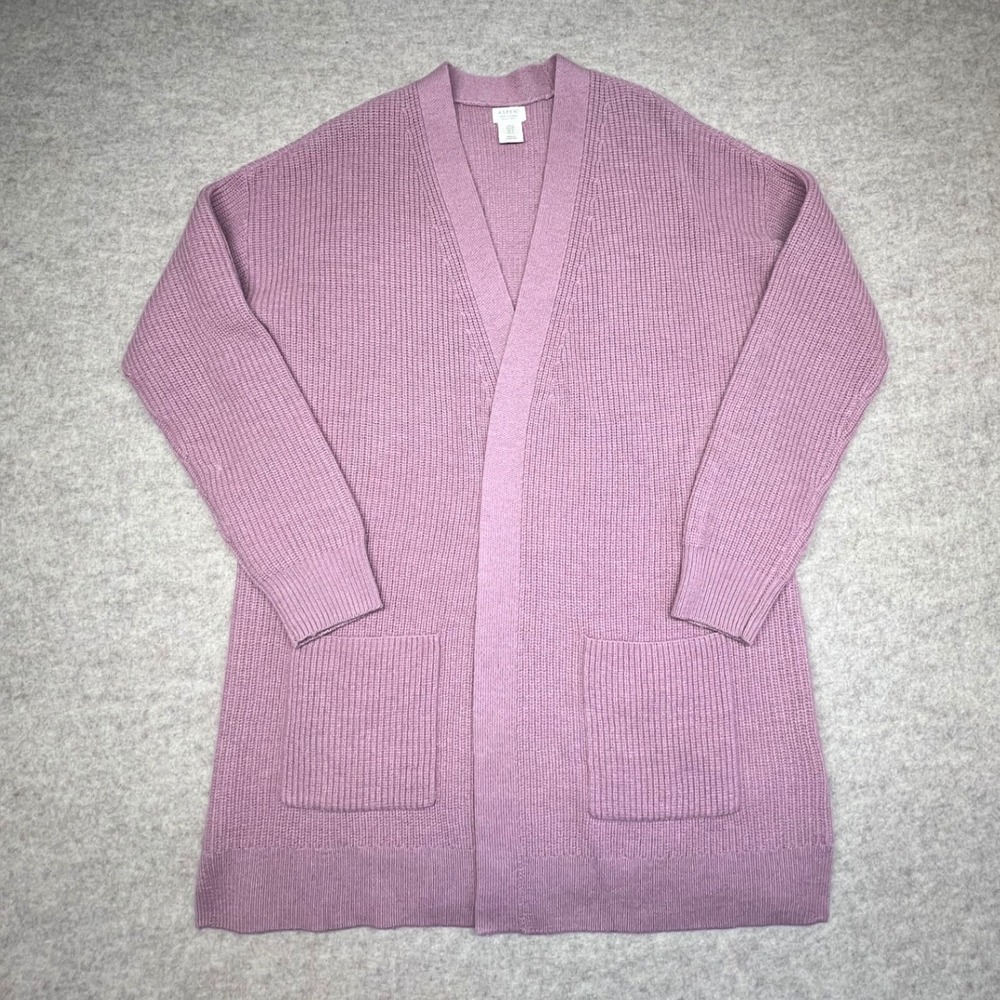 Aspen Cardigan Women S Purple Good 100% Extrafine Merino Wool Open Front Ribbed